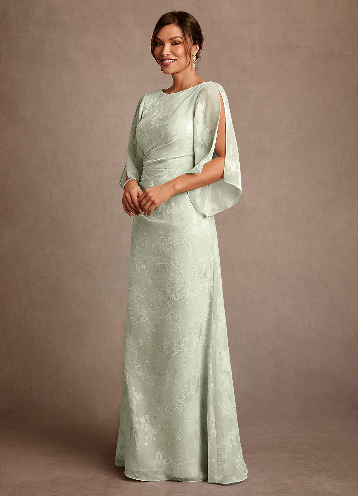 Anaheim Sheath Scoop-Neck Floral Burnout Mother of the Bride Dress in Dusty Sage