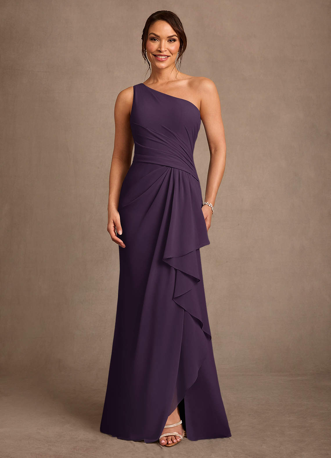 Floy Sheath One-Shoulder Chiffon Mother of the Bride Dress in Plum