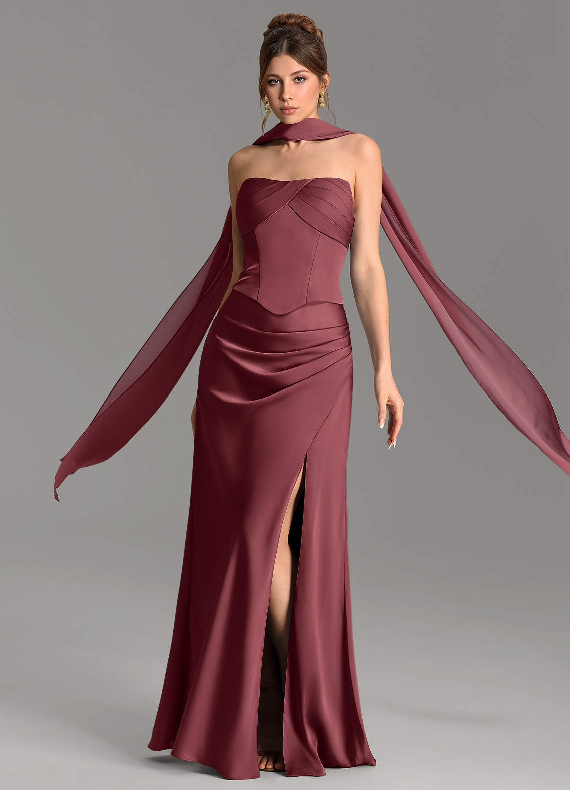 Nicki Sheath Scoop-Neck Stretch Satin Bridesmaid Dress in Merlot