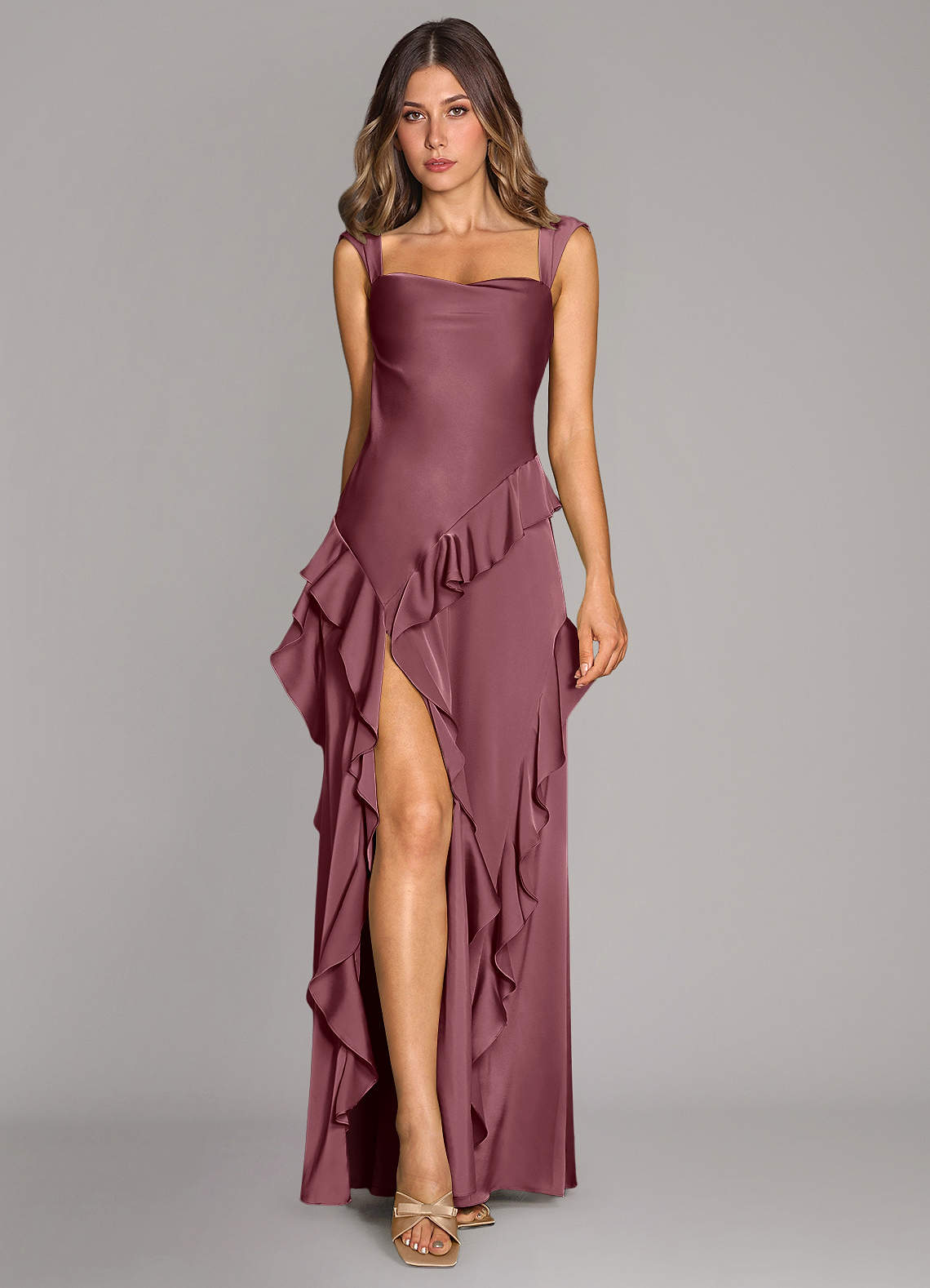 Sloane A-Line Sweetheart Stretch Satin Bridesmaid Dress in Desert Rose