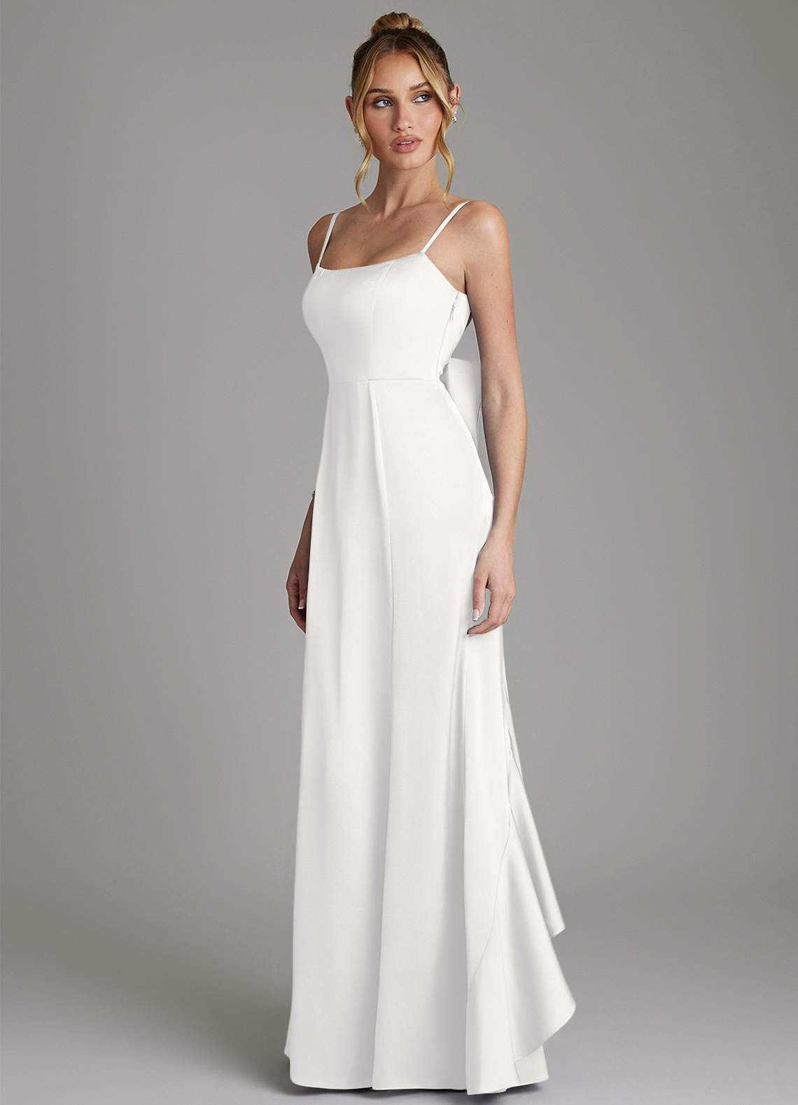 Zherra Mermaid Scoop-Neck Stretch Satin Bridesmaid Dress in white