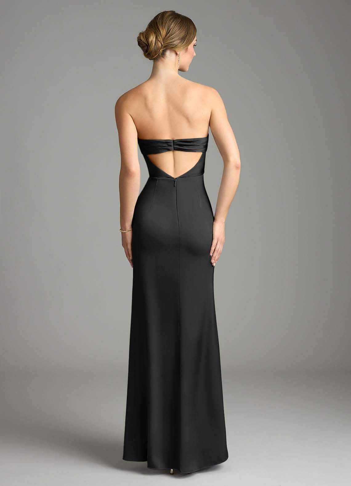 Leonis Mermaid Cowl-Neck Stretch Satin Bridesmaid Dress in black