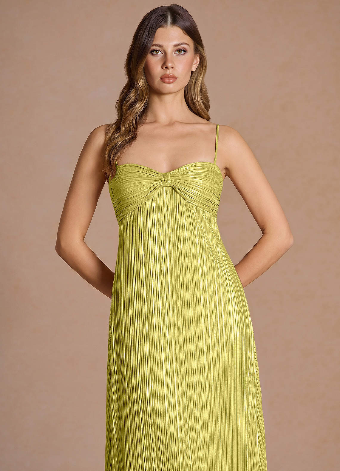 Emmeline A-Line V-Neck Floral Burnout Evening Dress in Pale Yellow