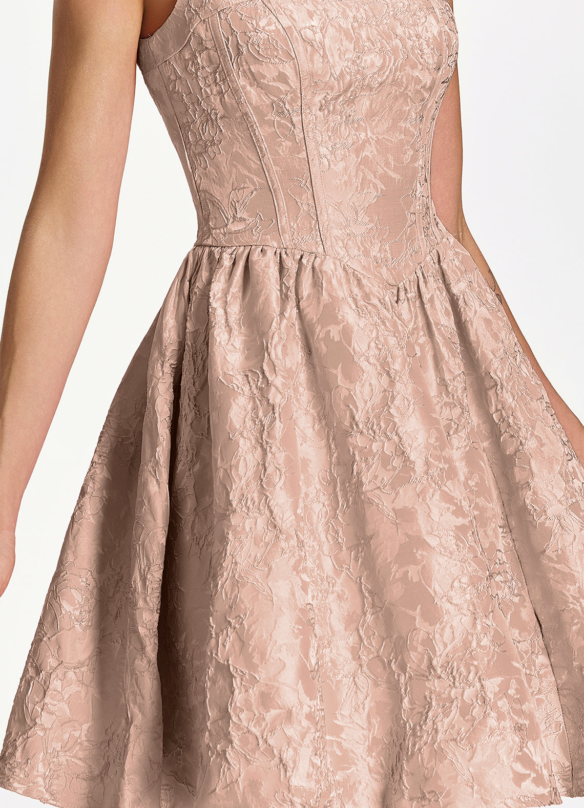 Lionelle Skater Mini Square-Neck Jacquard Prom Dress in Light Apricot - photo 7