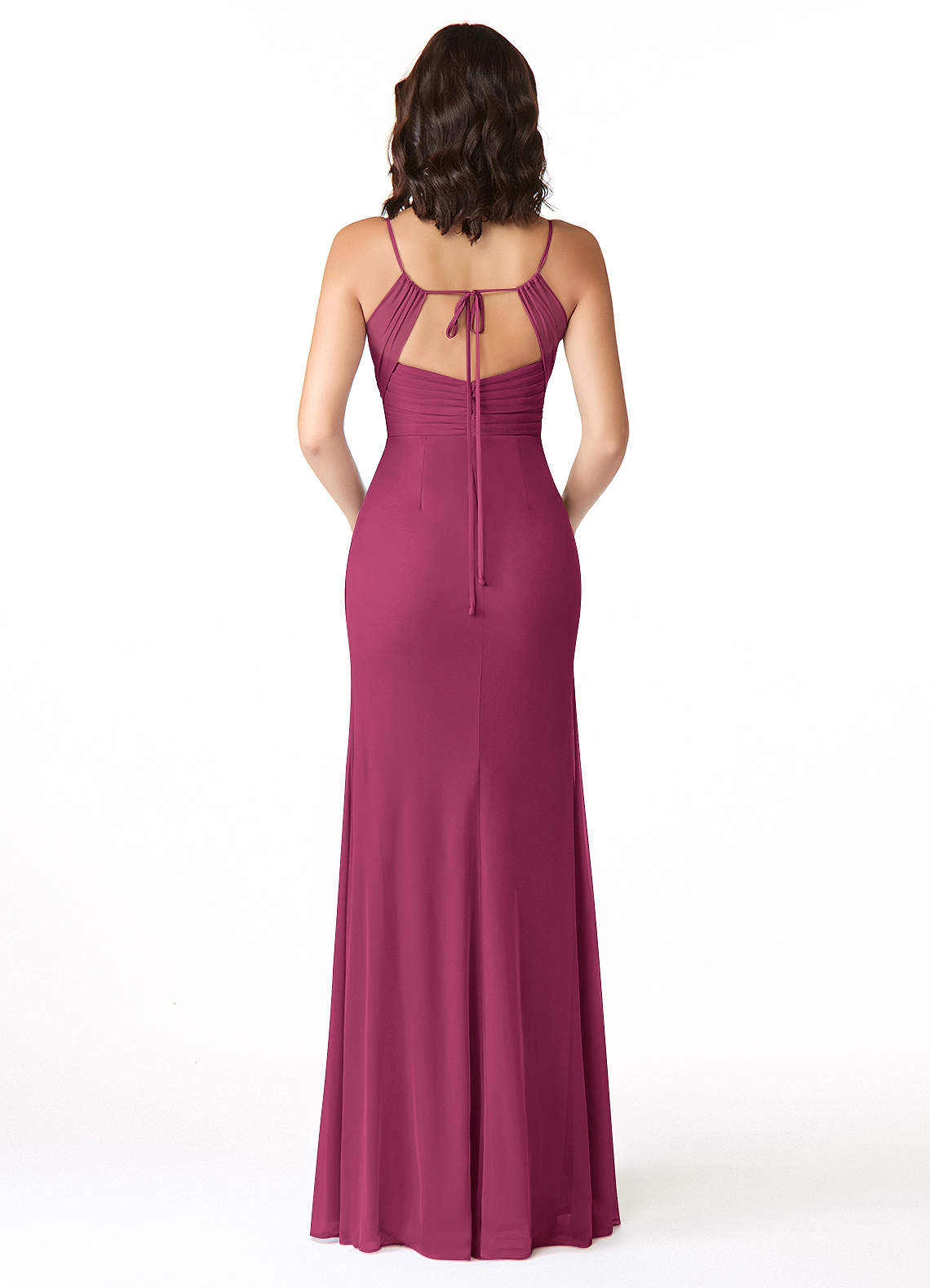 Reneya Mermaid V-Neck Mesh Bridesmaid Dress in Mulberry