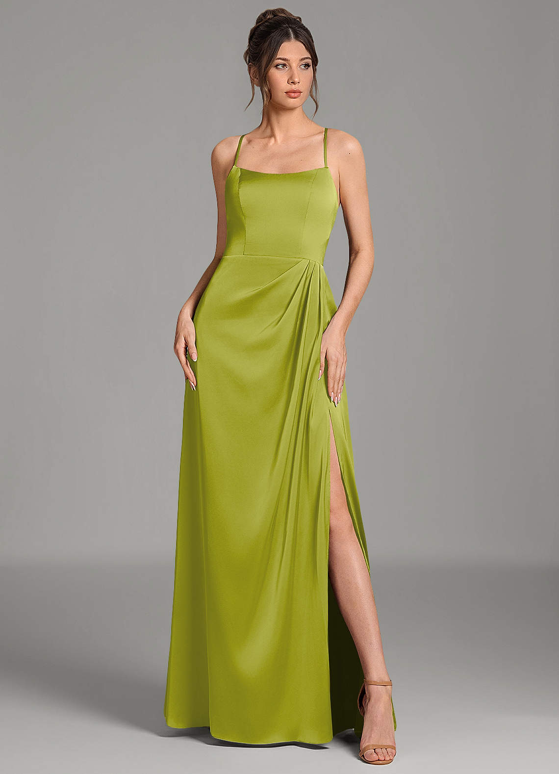 Frankie A-Line Scoop-Neck Stretch Satin Bridesmaid Dress in Lemongrass