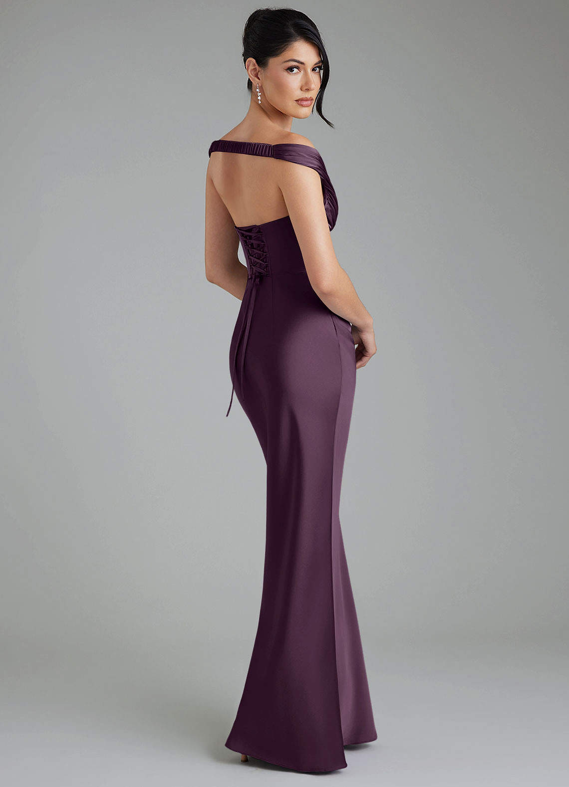 Stella Sheath V-Neck Stretch Satin Bridesmaid Dress in Plum