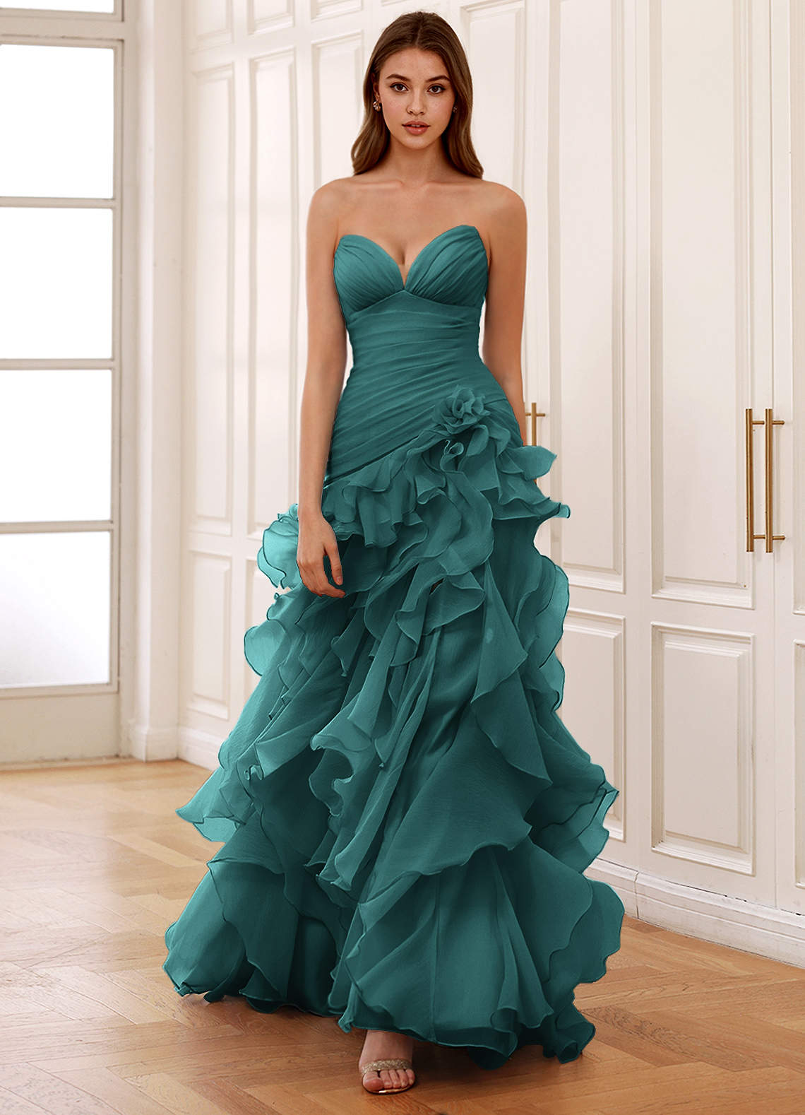 Christabelle Mermaid Sweetheart Chiffon Evening Dress in Peacock