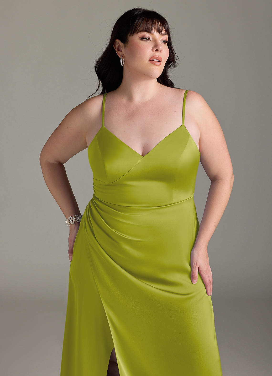 Marchella A-Line V-Neck Stretch Satin Bridesmaid Dress