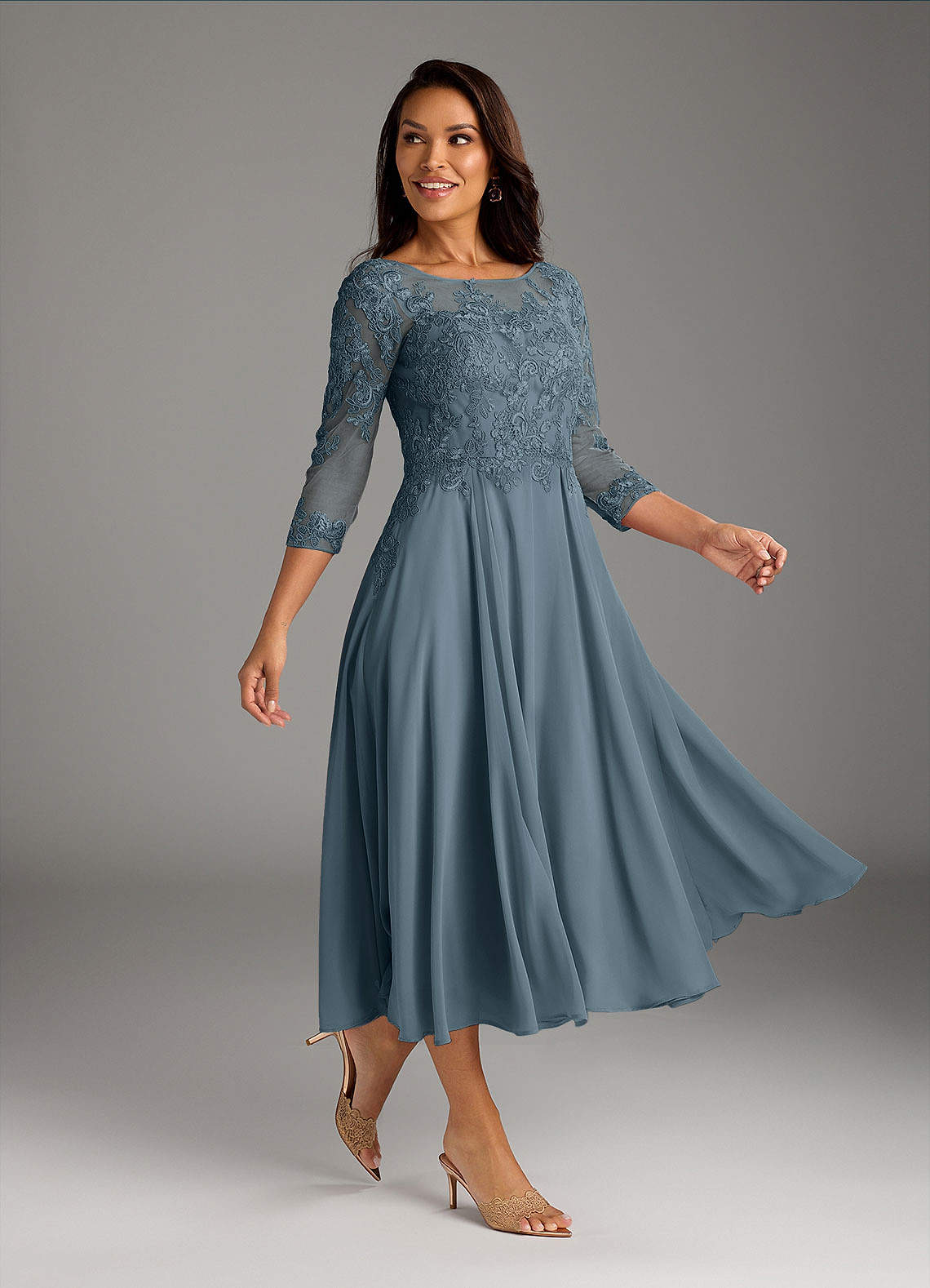 Marge A-Line Scoop-Neck Chiffon and Lace Mother of the Bride Dress in Twilight
