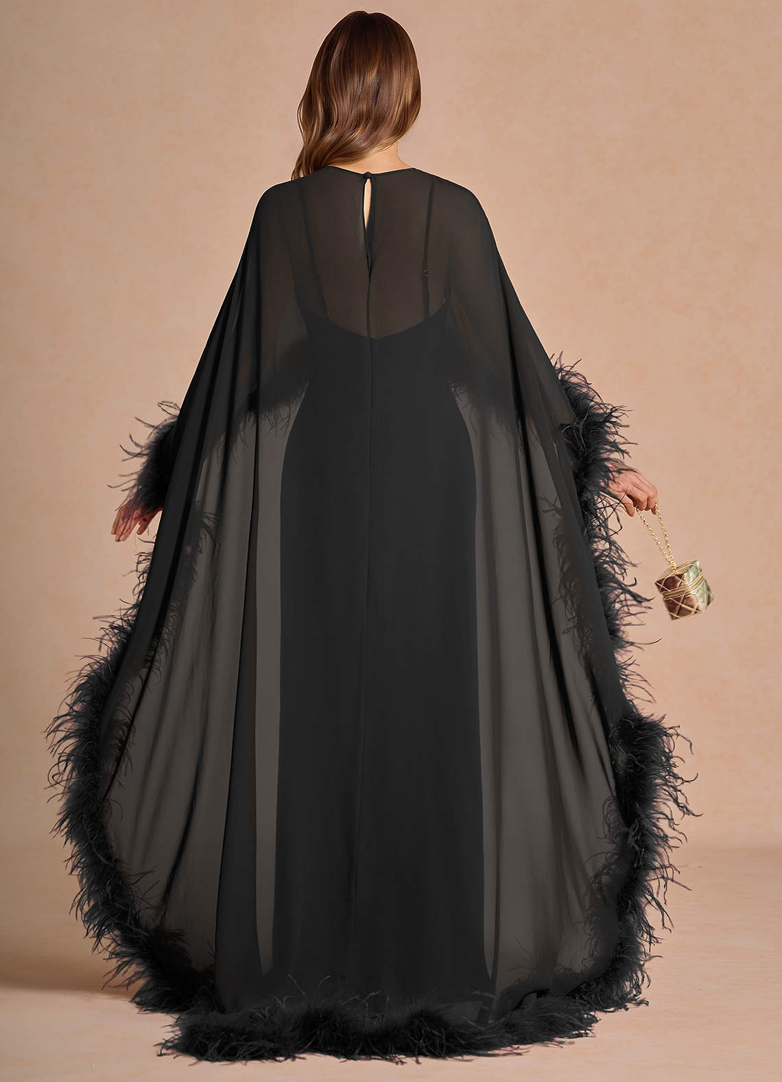 Samara Sheath Feather-Trim Satin Chiffon Wedding Guest Dress in black
