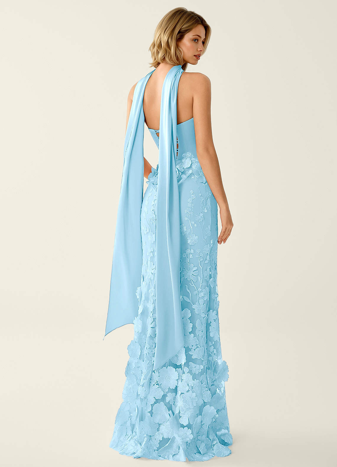 Wrensincia Mermaid Strapless Crystal Linen Satin Evening Dress in Sky Blue