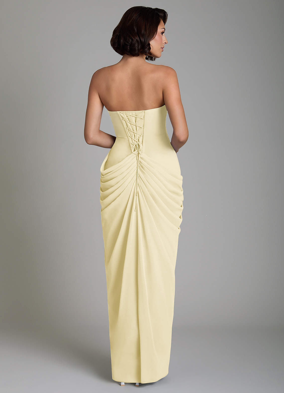 Nyra Sheath Strapless Chiffon Bridesmaid Dress in Lemon Sorbet