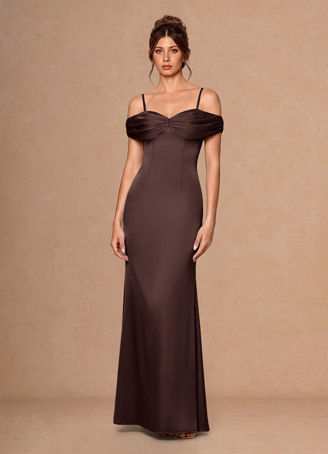 Estelle A-Line Cold-Shoulder Satin Chiffon Evening Dress in Light Blue
