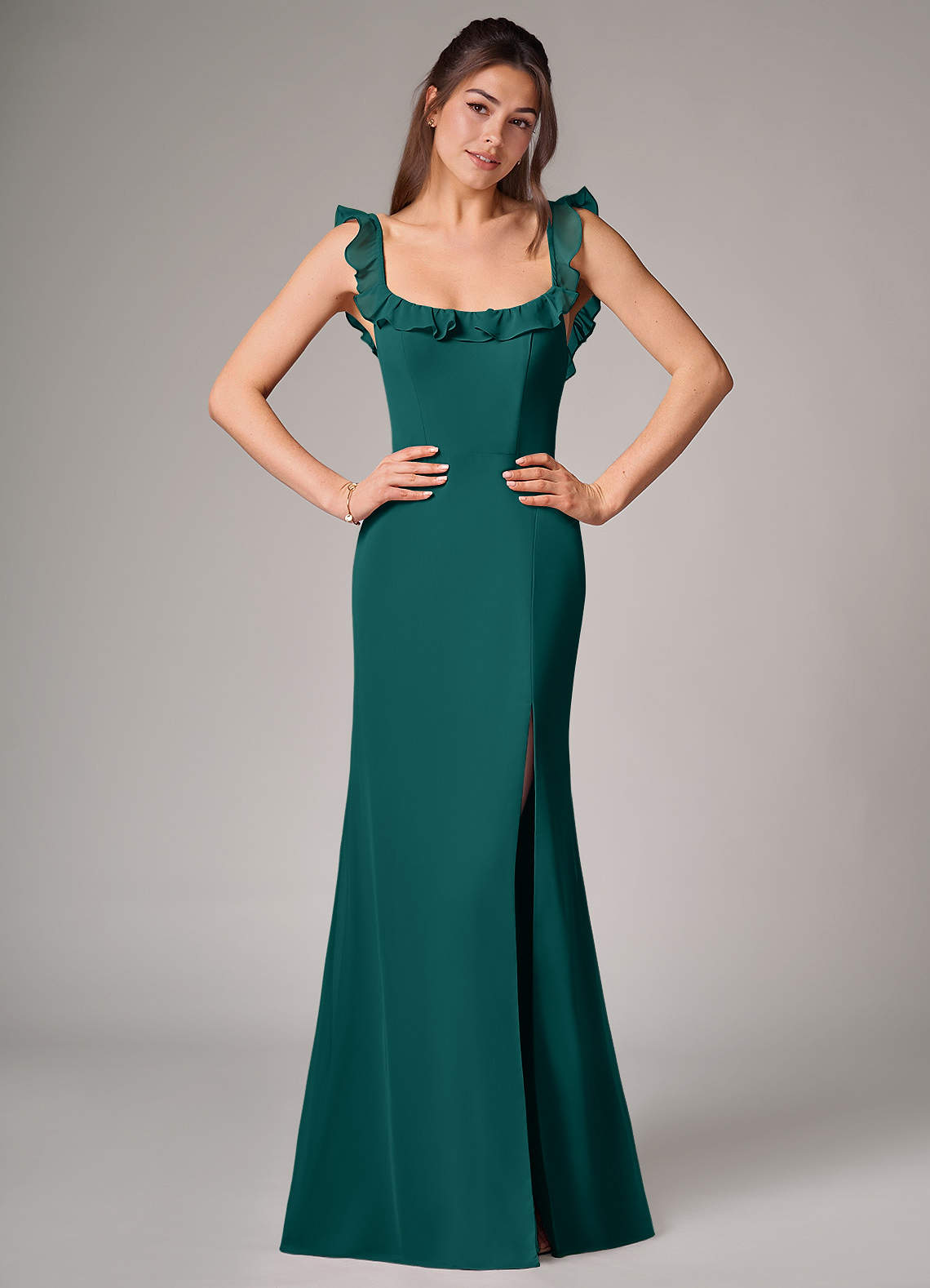 Callie Mermaid Scoop-Neck Chiffon Bridesmaid Dress in Peacock