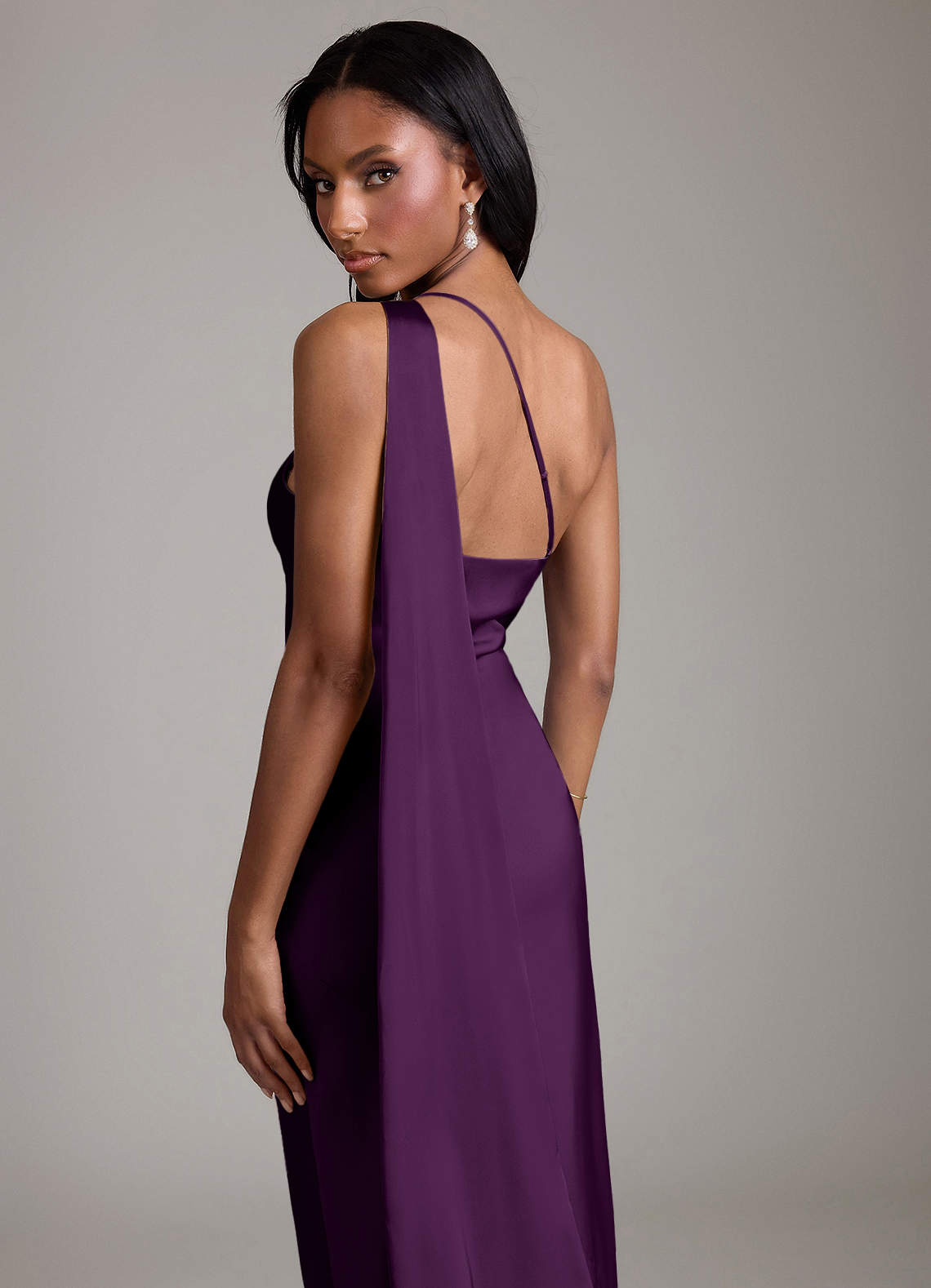 Juniper Mermaid One-Shoulder Stretch Satin Bridesmaid Dress in Grape