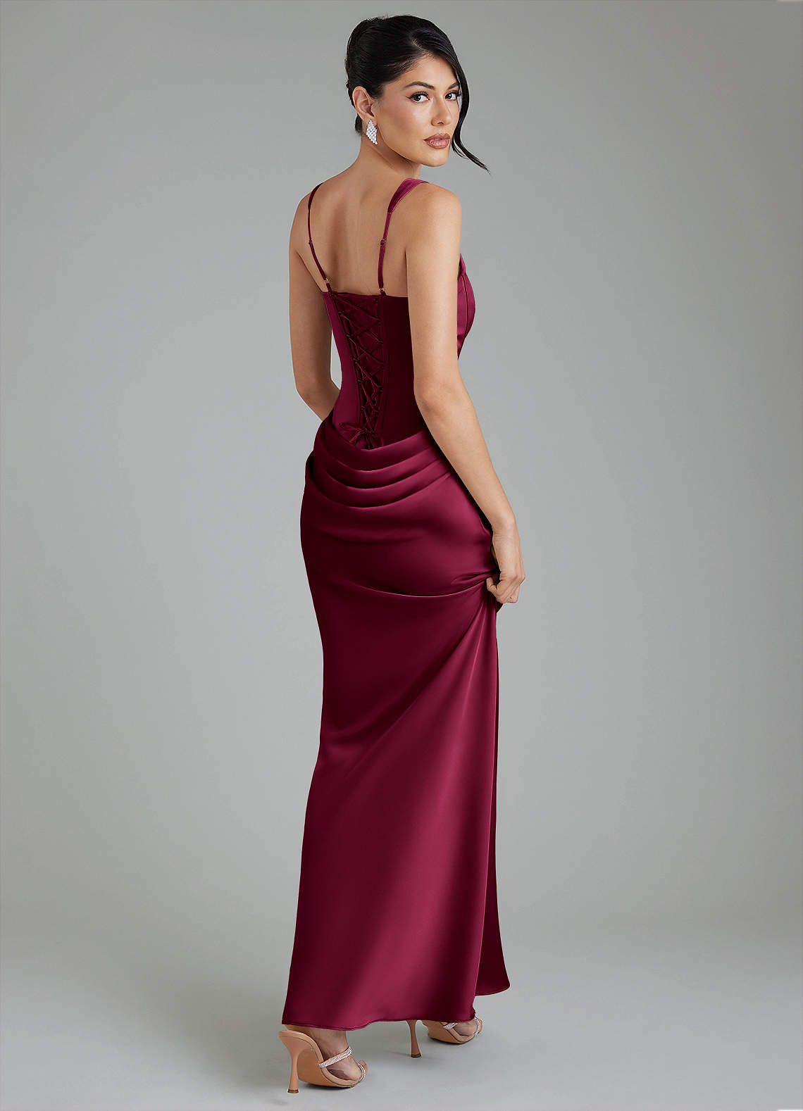 Etta Mermaid Square-Neck Stretch Satin Bridesmaid Dress in Burgundy
