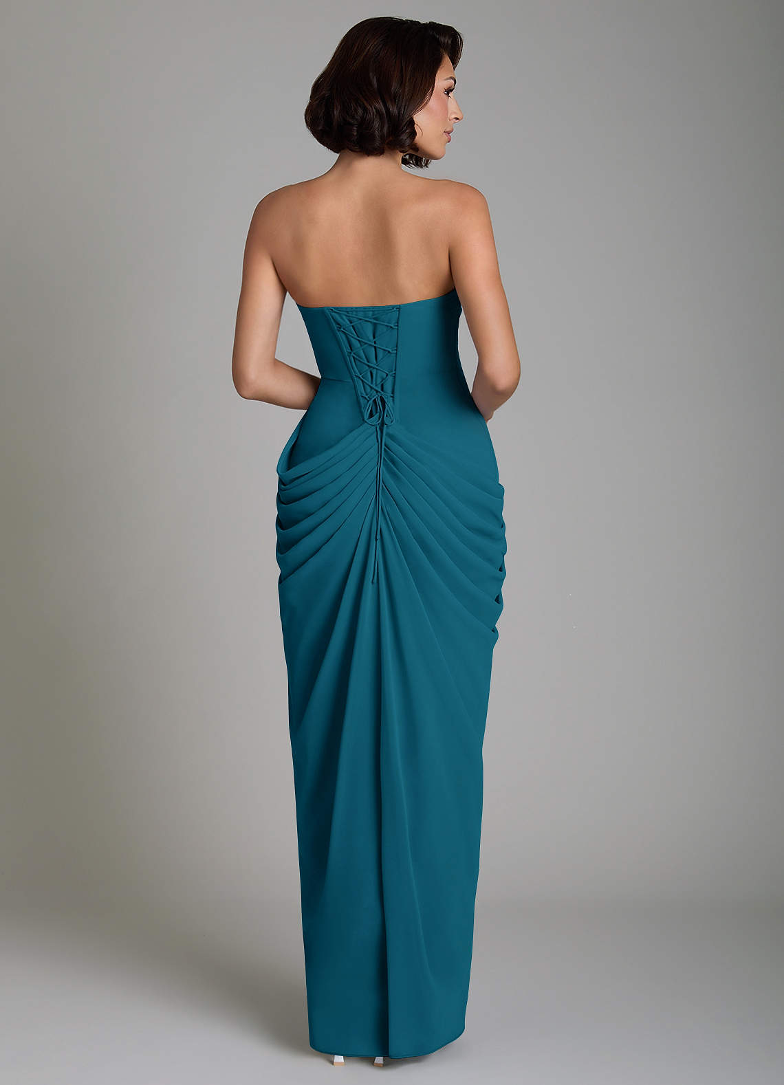 Nyra Sheath Strapless Chiffon Bridesmaid Dress in Ink Blue