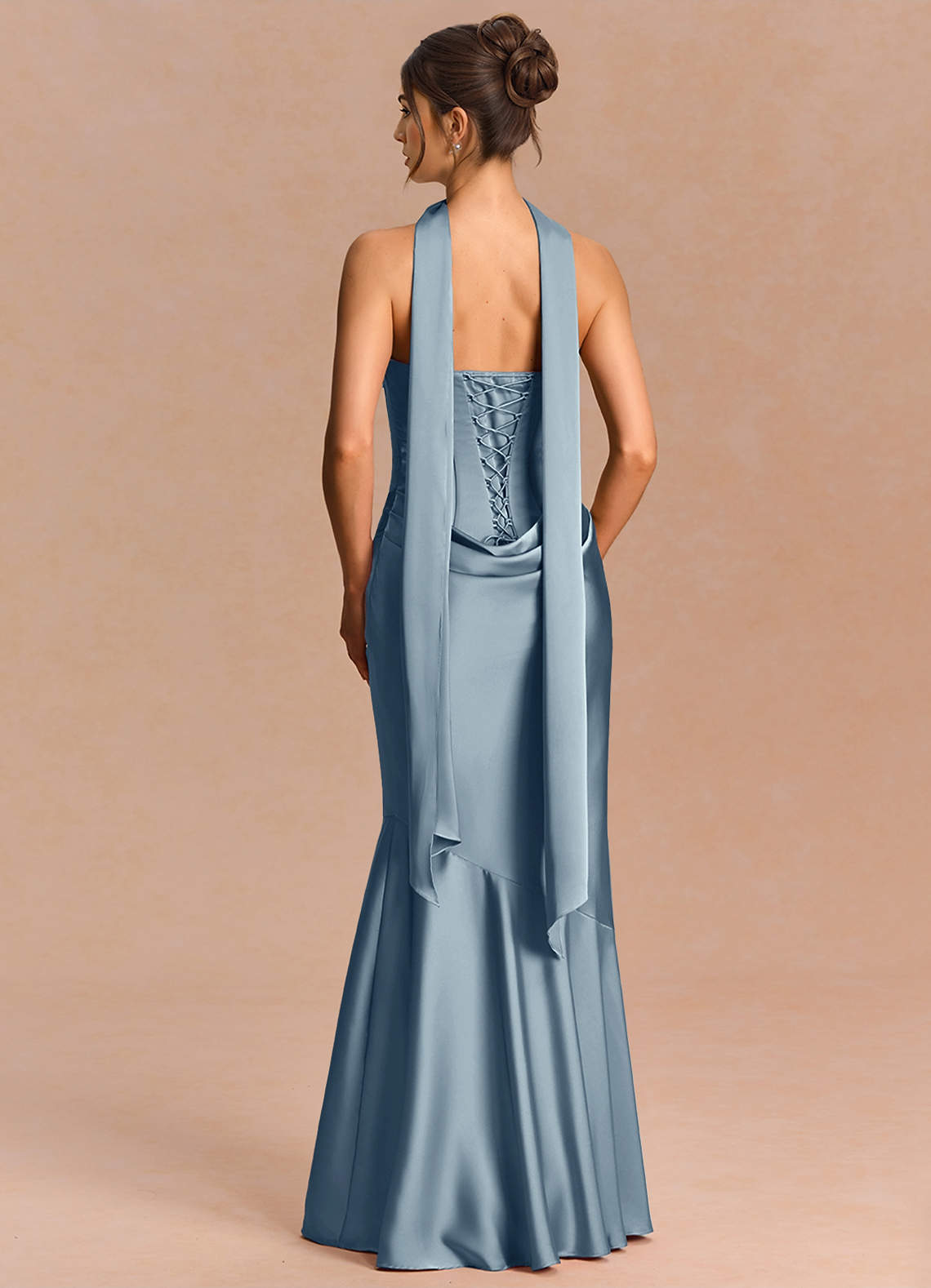 Euphemia Mermaid Strapless Stretch Satin Evening Dress in Powder Blue