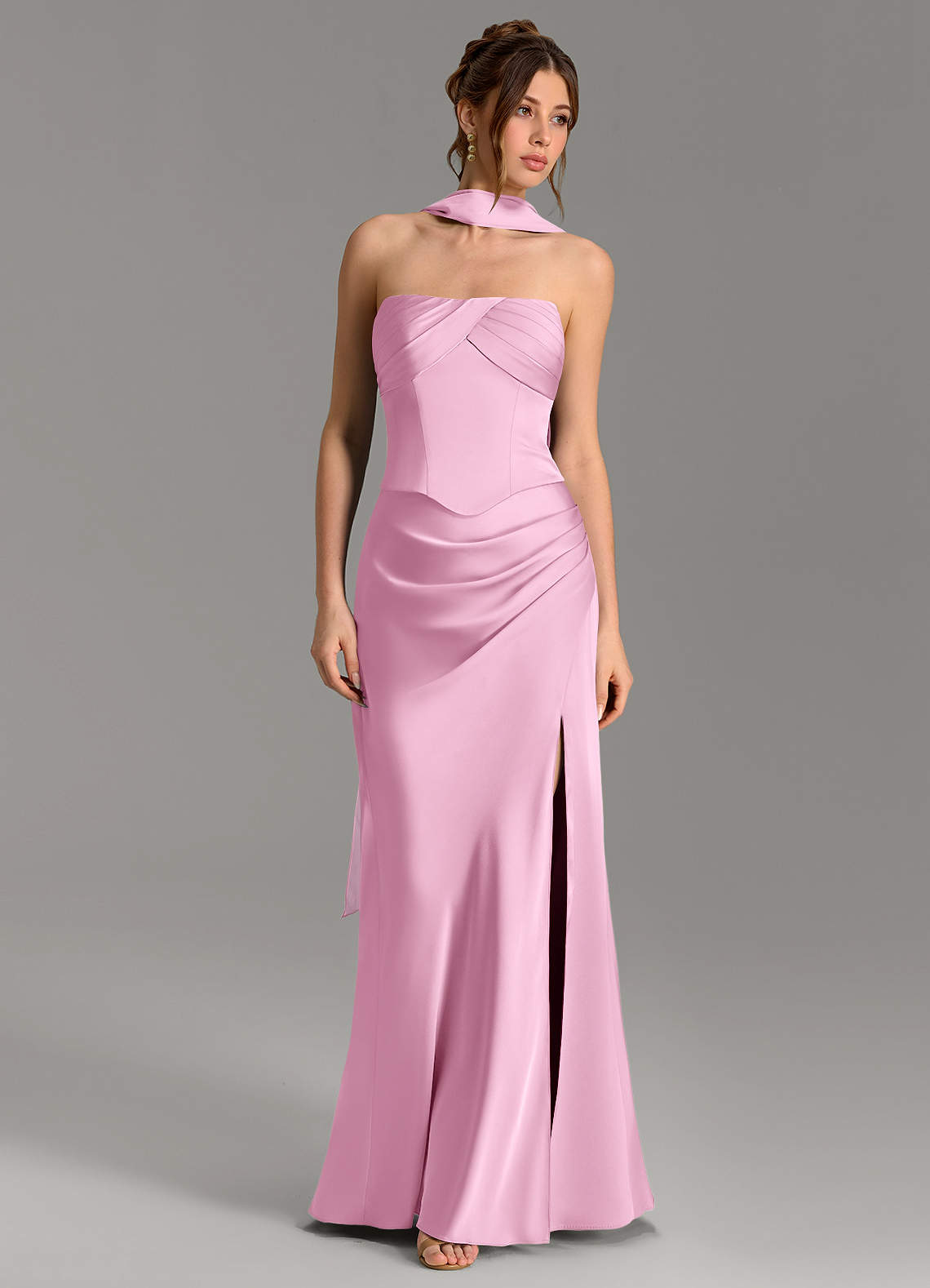 Nicki Sheath Scoop-Neck Stretch Satin Bridesmaid Dress in candy pink