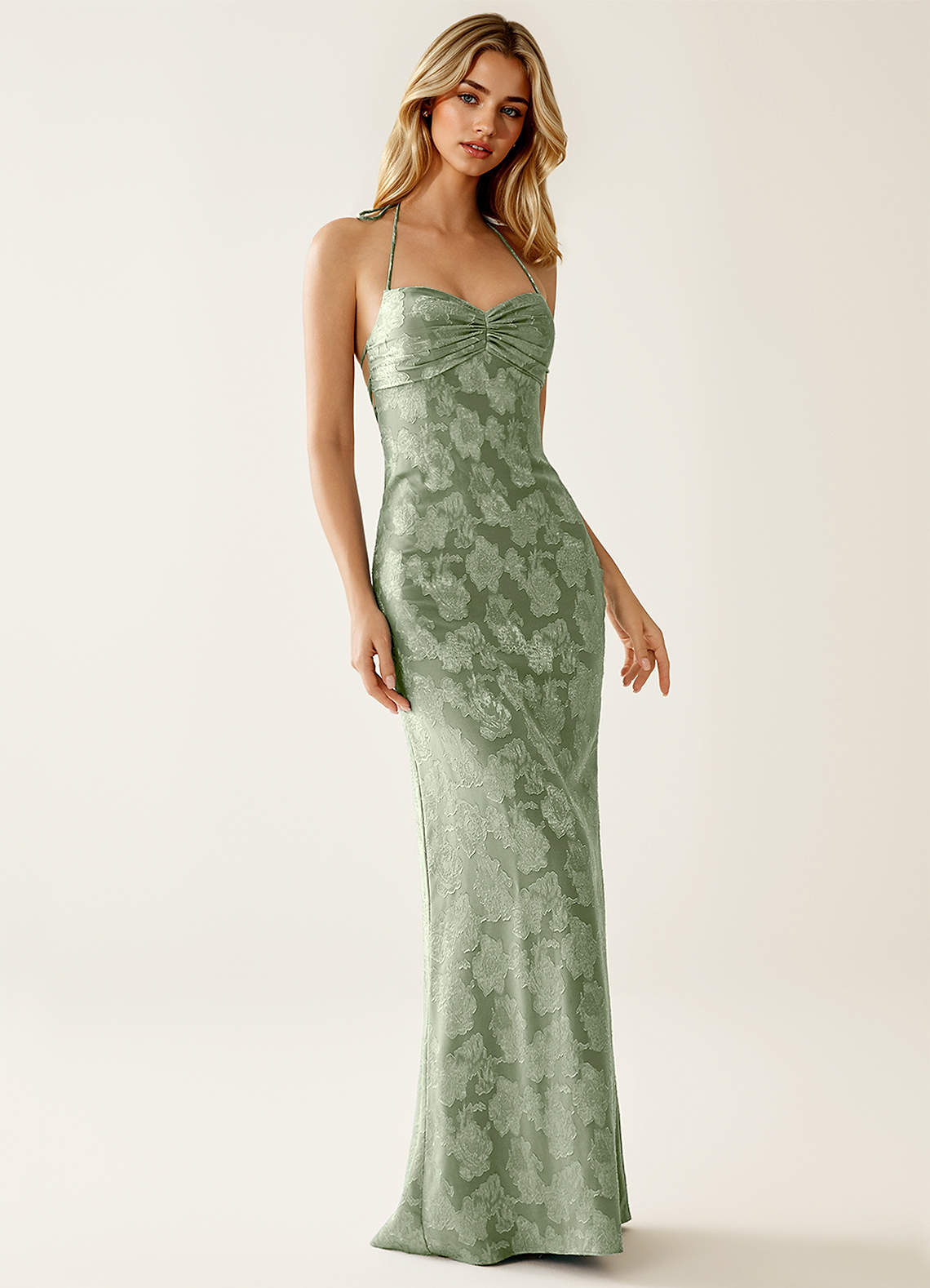 Angena Sheath Halter Floral Burnout Evening Dress in Lemon Sorbet