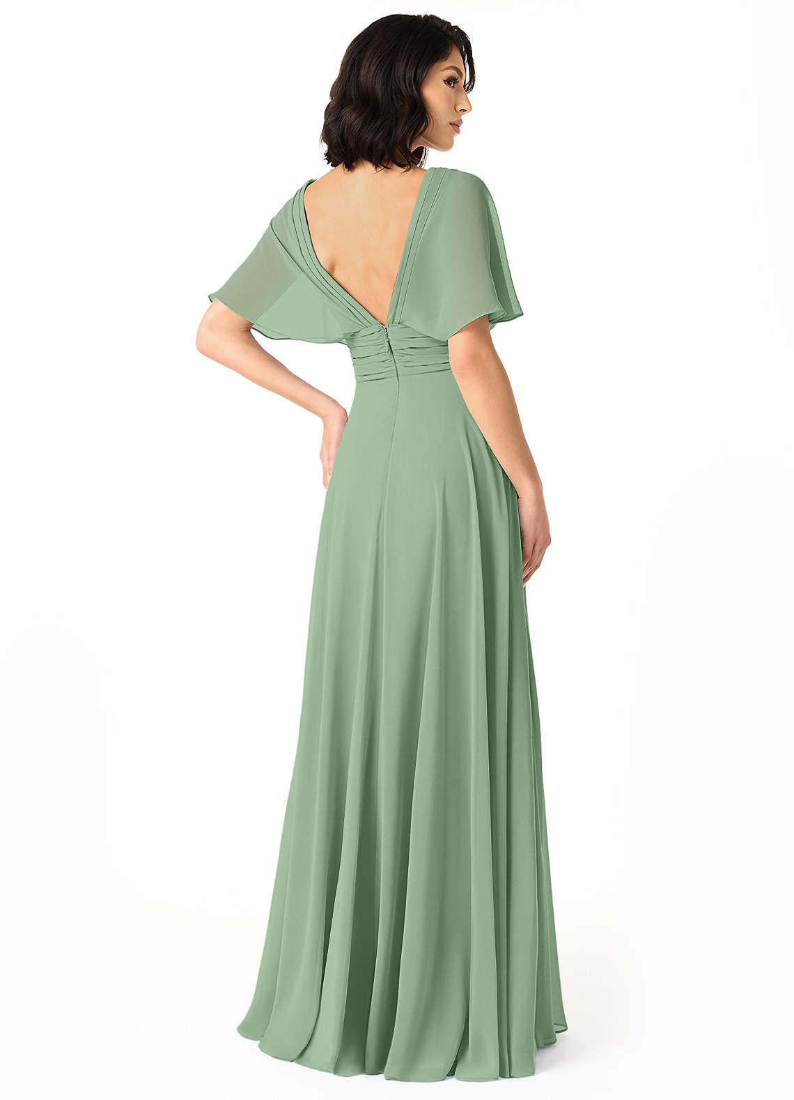Pamela A-Line V-Neck Chiffon Bridesmaid Dress in Matcha