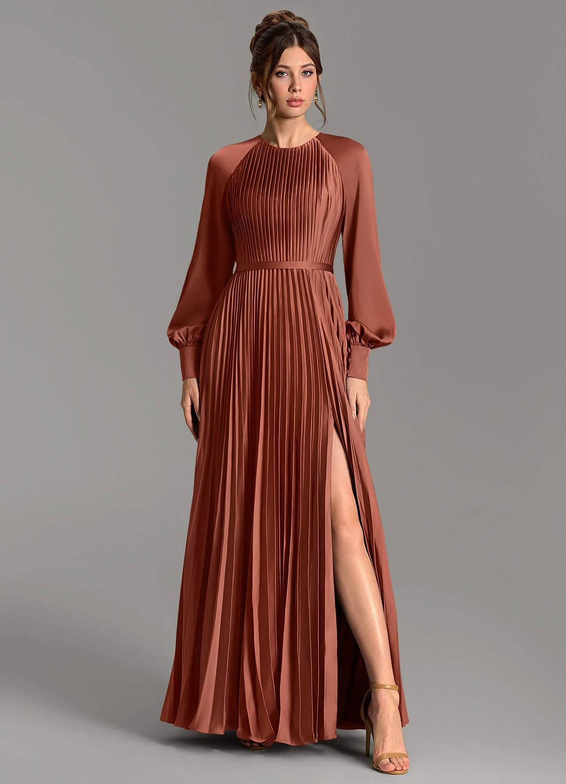 Grayson A-Line Scoop-Neck Stretch Satin Bridesmaid Dress in Auburn