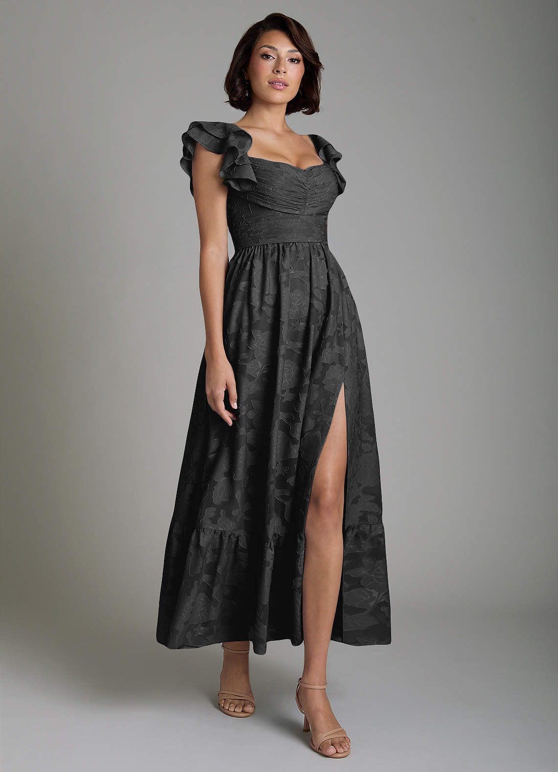 Anaya A-Line V-Neck Floral Burnout Bridesmaid Dress in black