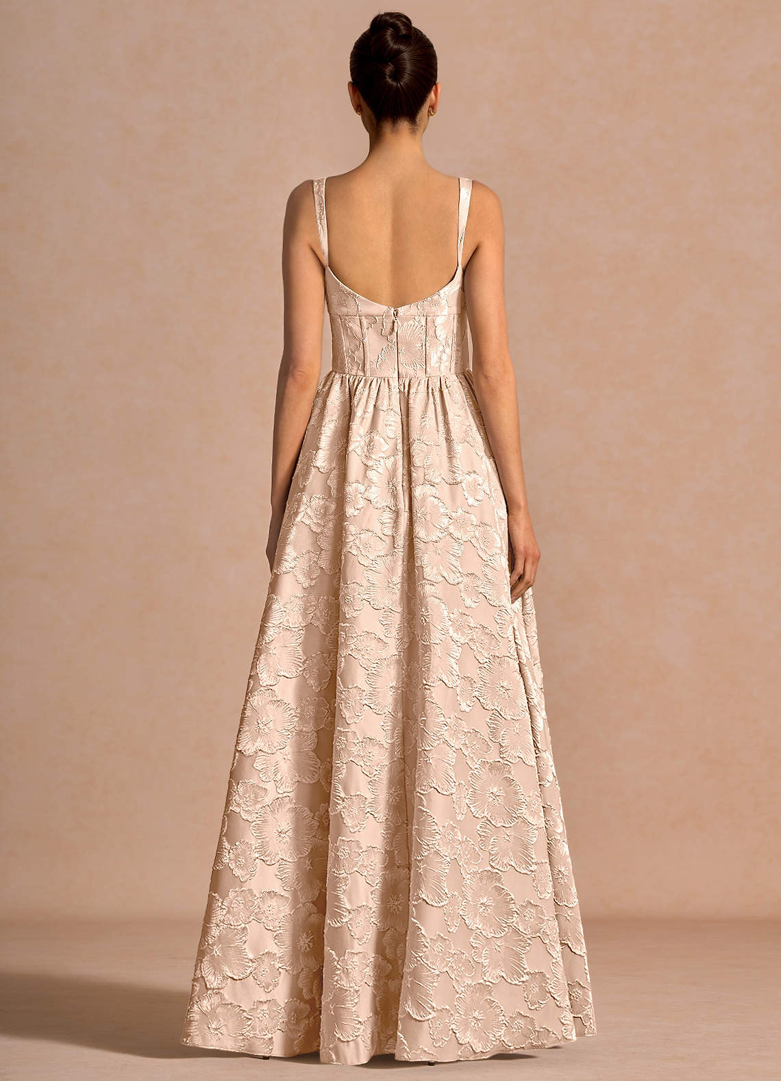 Julietteh A-Line Strappy Jacquard Taffeta Evening Dress in Vintage Blush
