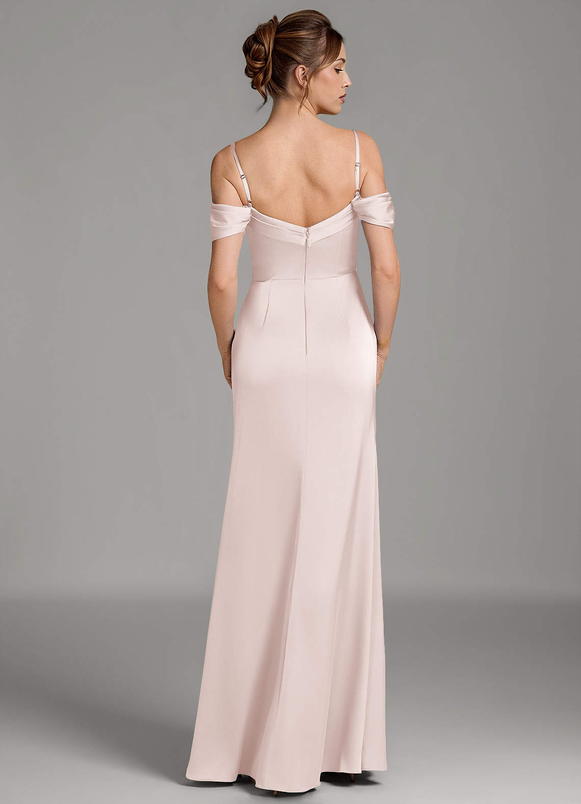 Wyatt Mermaid Off-the-Shoulder Stretch Satin Bridesmaid Dress in Blushing Pink