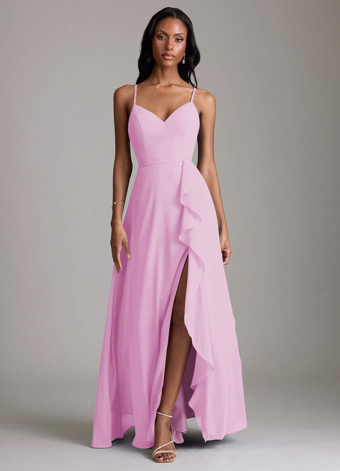 Naeem A-Line V-Neck Chiffon Bridesmaid Dress in candy pink