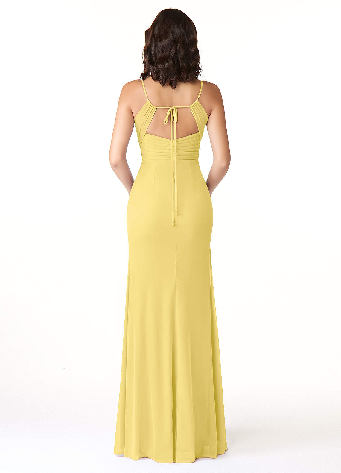 Reneya Mermaid V-Neck Mesh Bridesmaid Dress in Canary