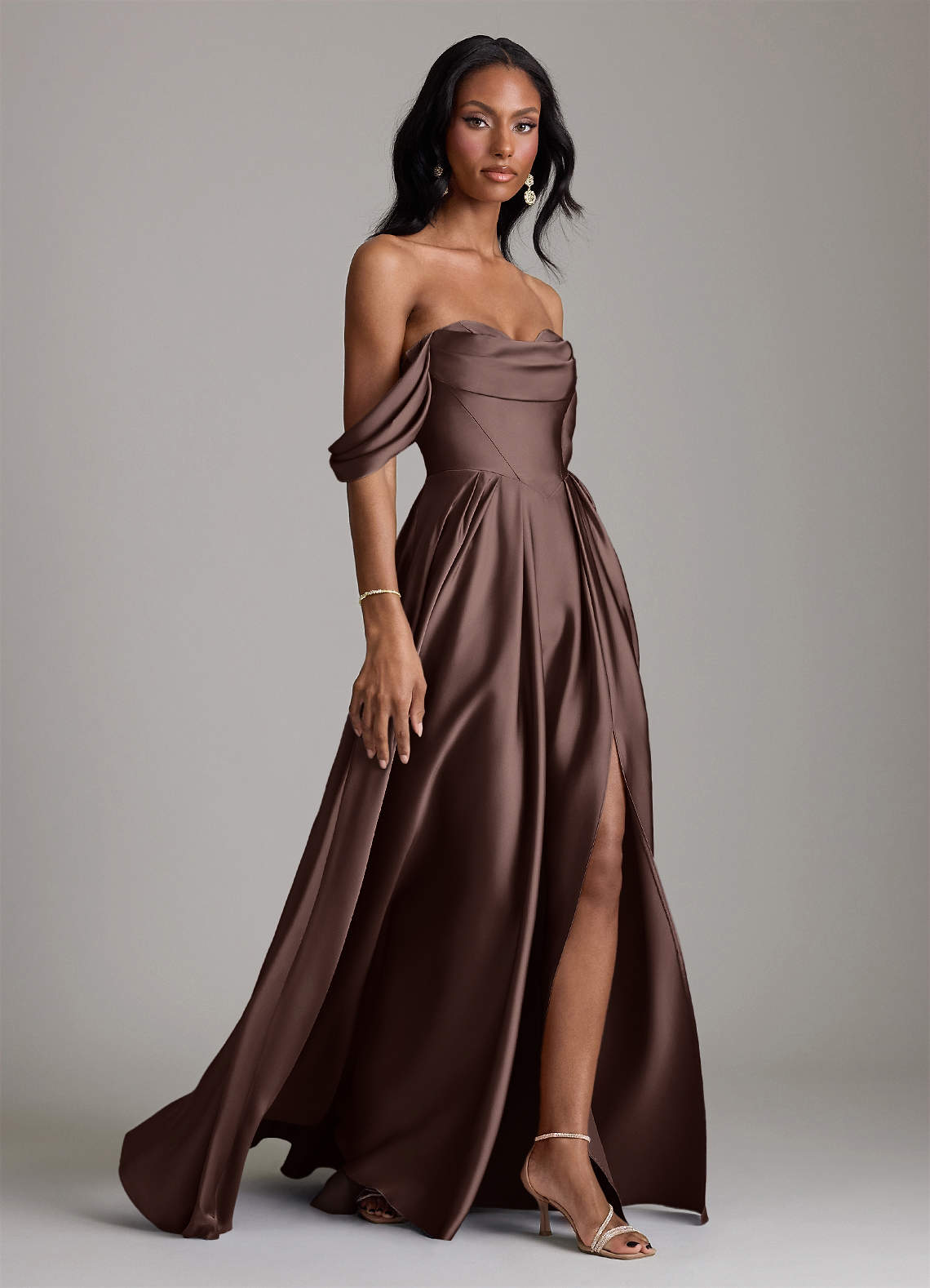 Loisa A-Line Off-the-Shoulder Stretch Satin Bridesmaid Dress