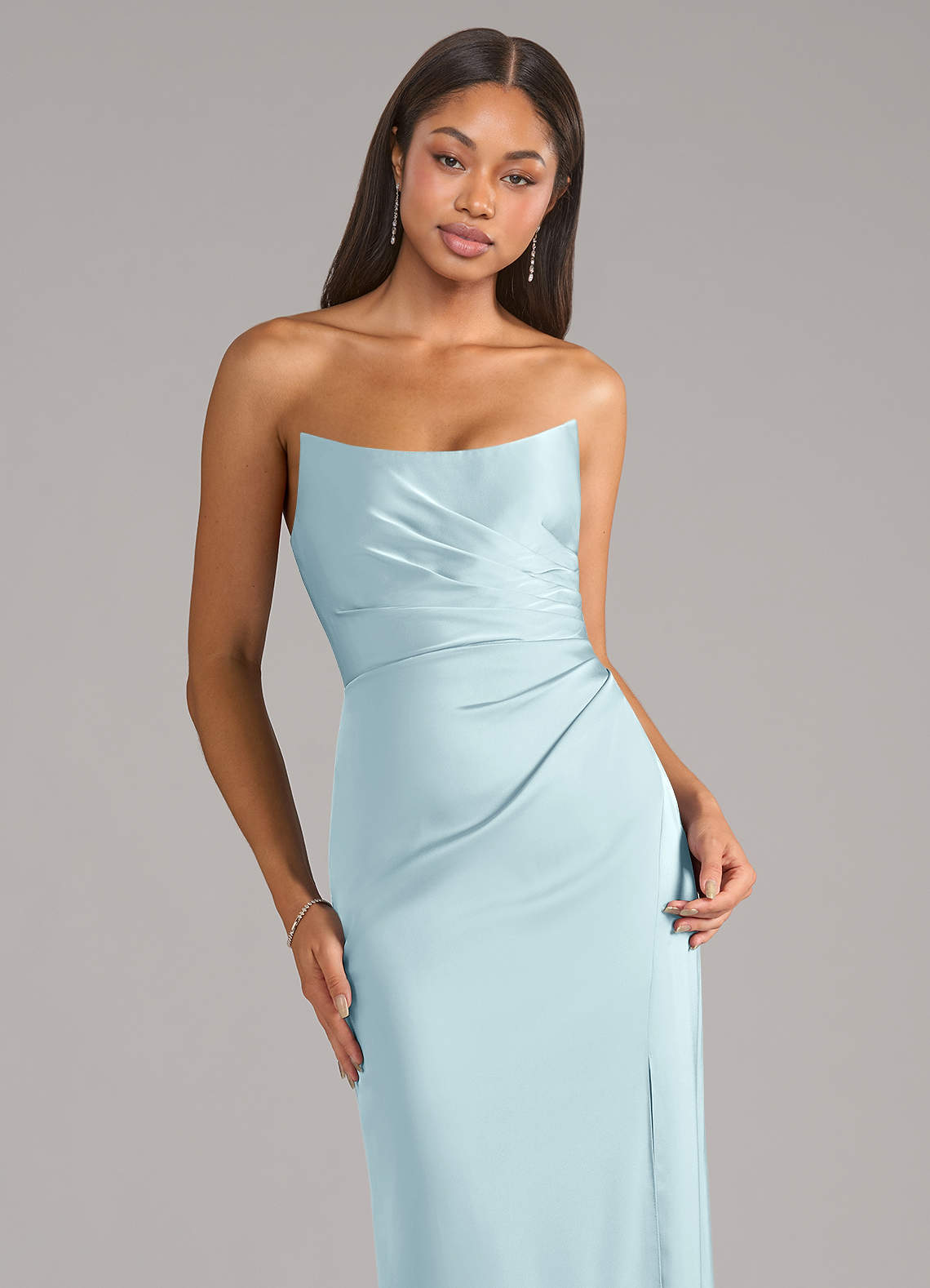 Marla Sheath Strapless Stretch Satin Bridesmaid Dress in Cloud Blue