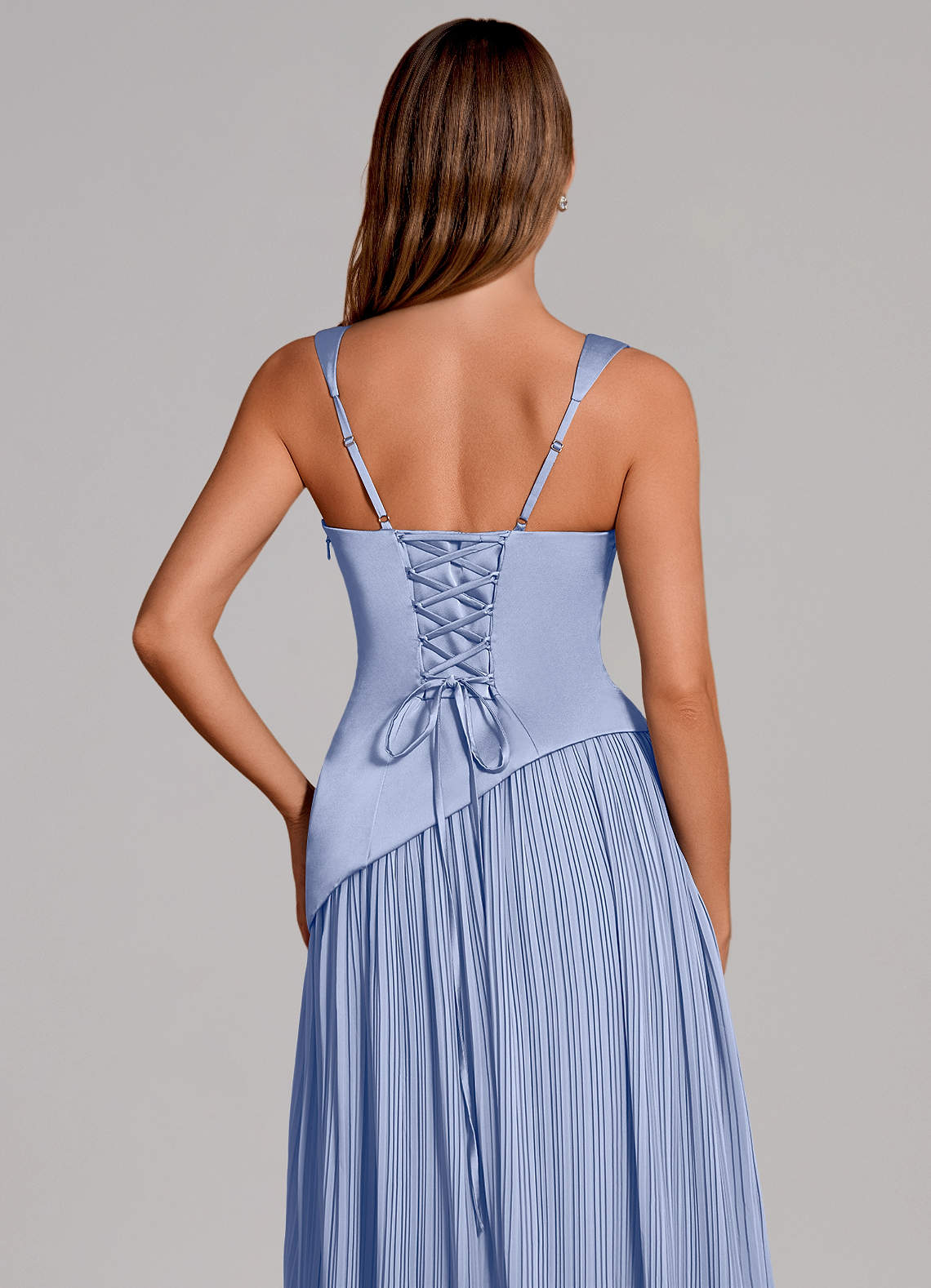 Stephanie A-Line Square-Neck Stretch Satin and Chiffon Bridesmaid Dress in Ice