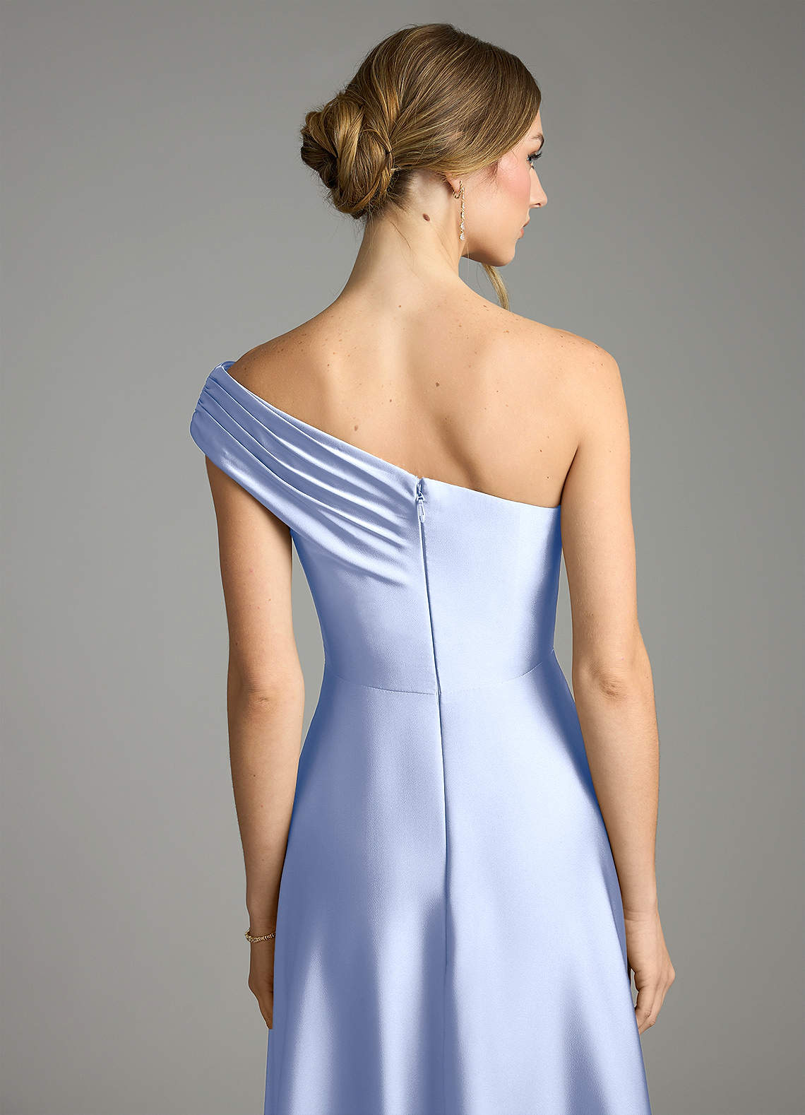 Melanie A-Line One-Shoulder Stretch Satin Bridesmaid Dress in Ice