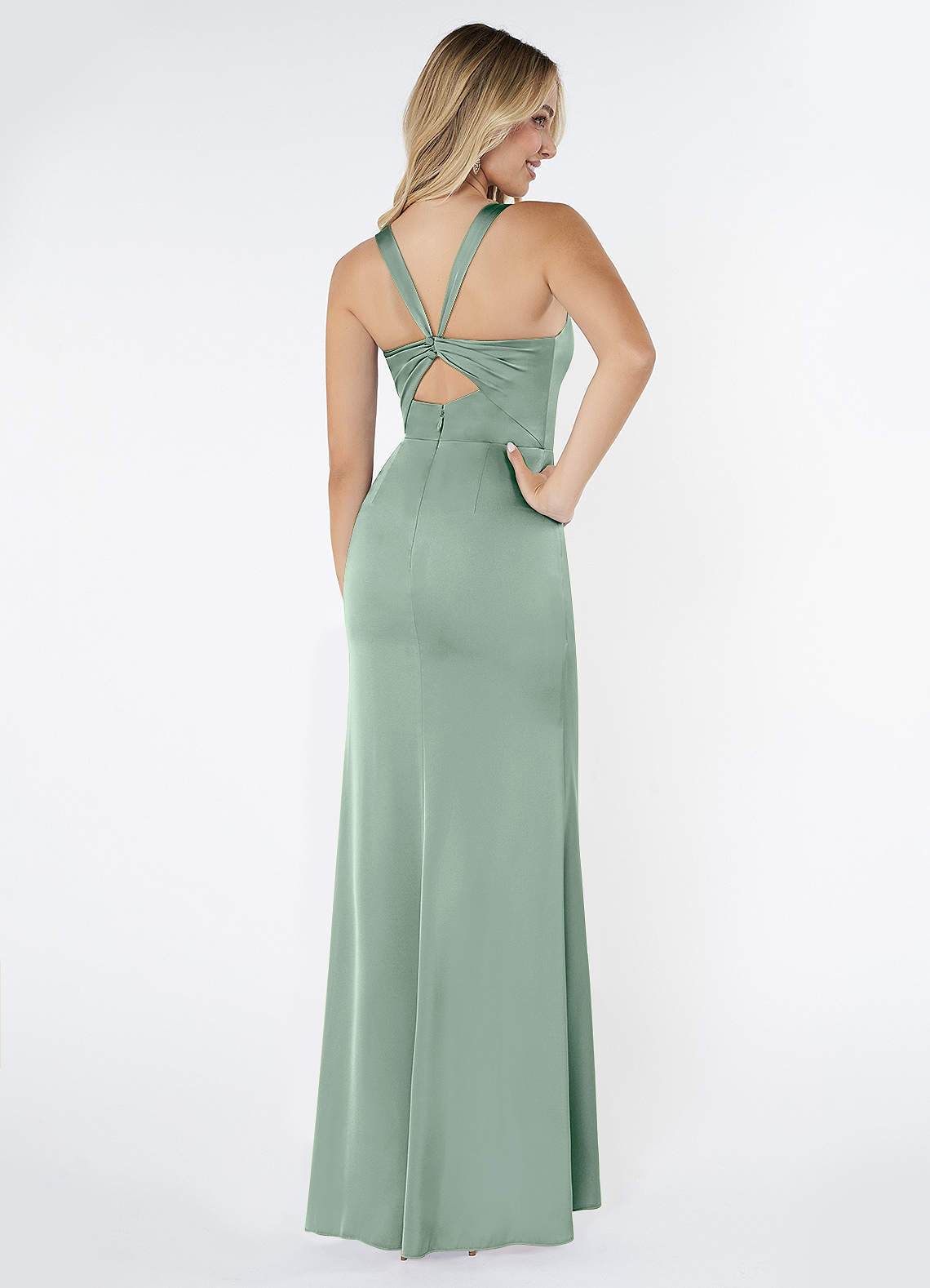 Mero Mermaid Square-Neck Stretch Satin Bridesmaid Dress in Agave