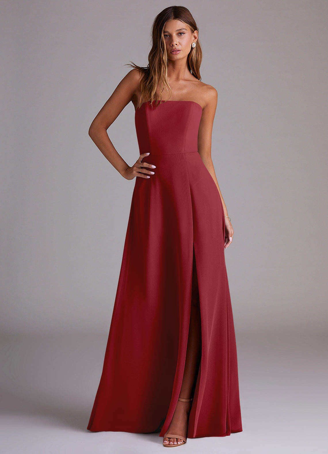 Wren A-Line Straight-Neck Chiffon Bridesmaid Dress in Pomegranate