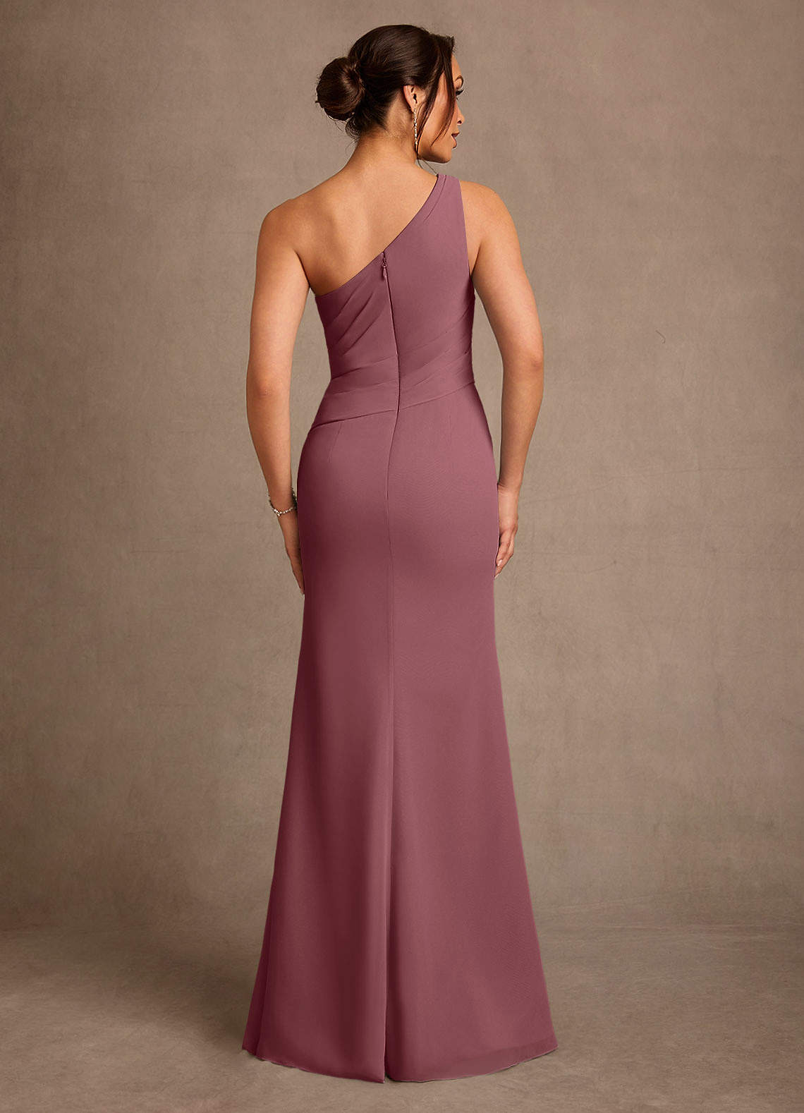 Floy Sheath One-Shoulder Chiffon Mother of the Bride Dress in Desert Rose