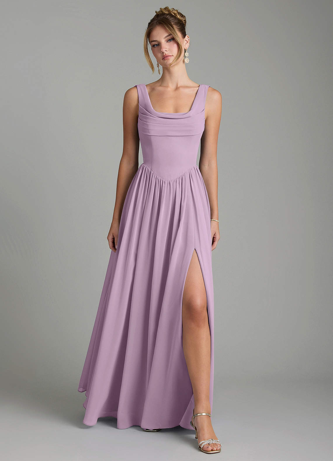 Novi A-Line Square-Neck Chiffon Bridesmaid Dress in Wisteria