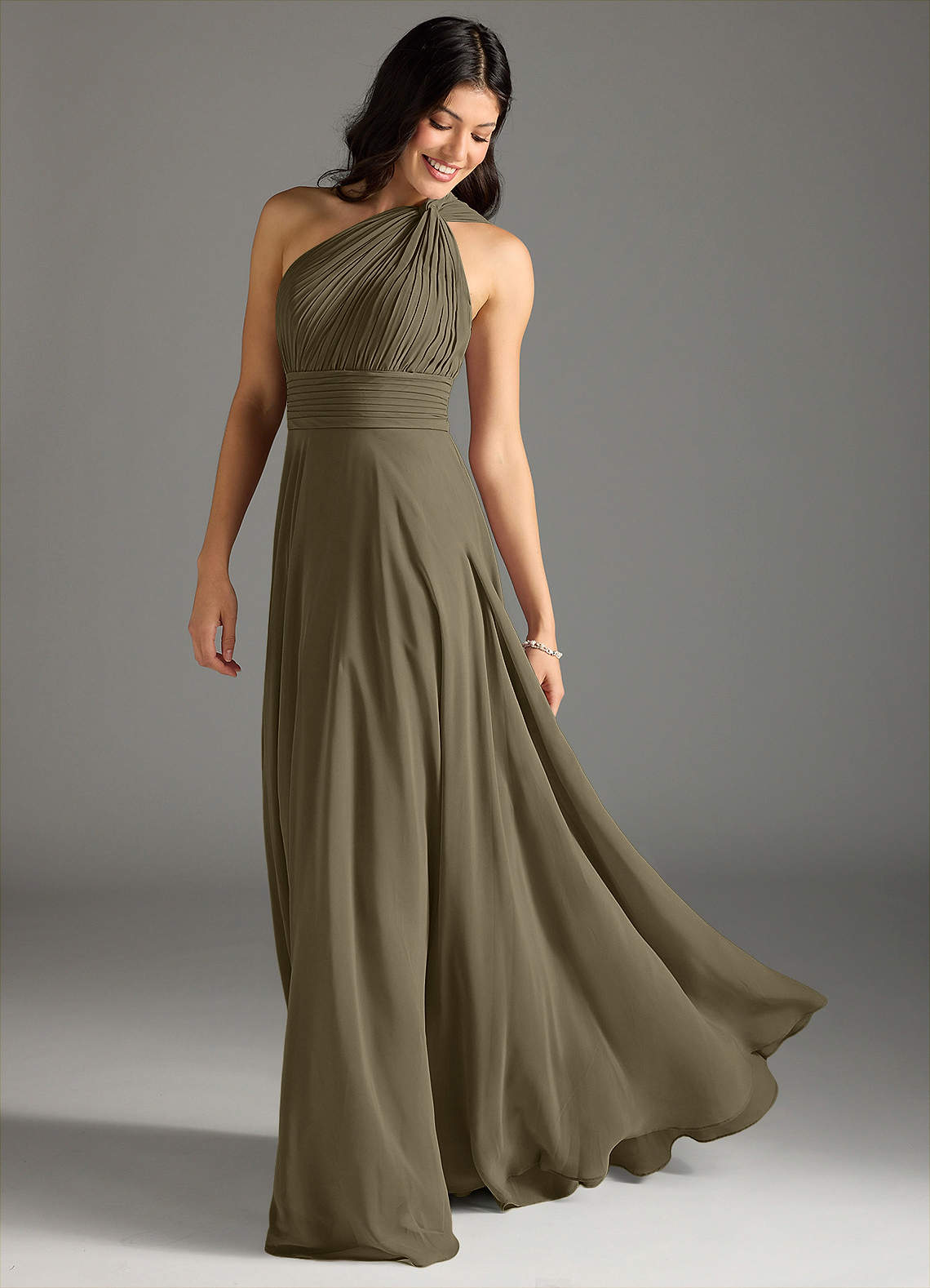 Charlize A-Line One-Shoulder Chiffon Bridesmaid Dress in Willow Green