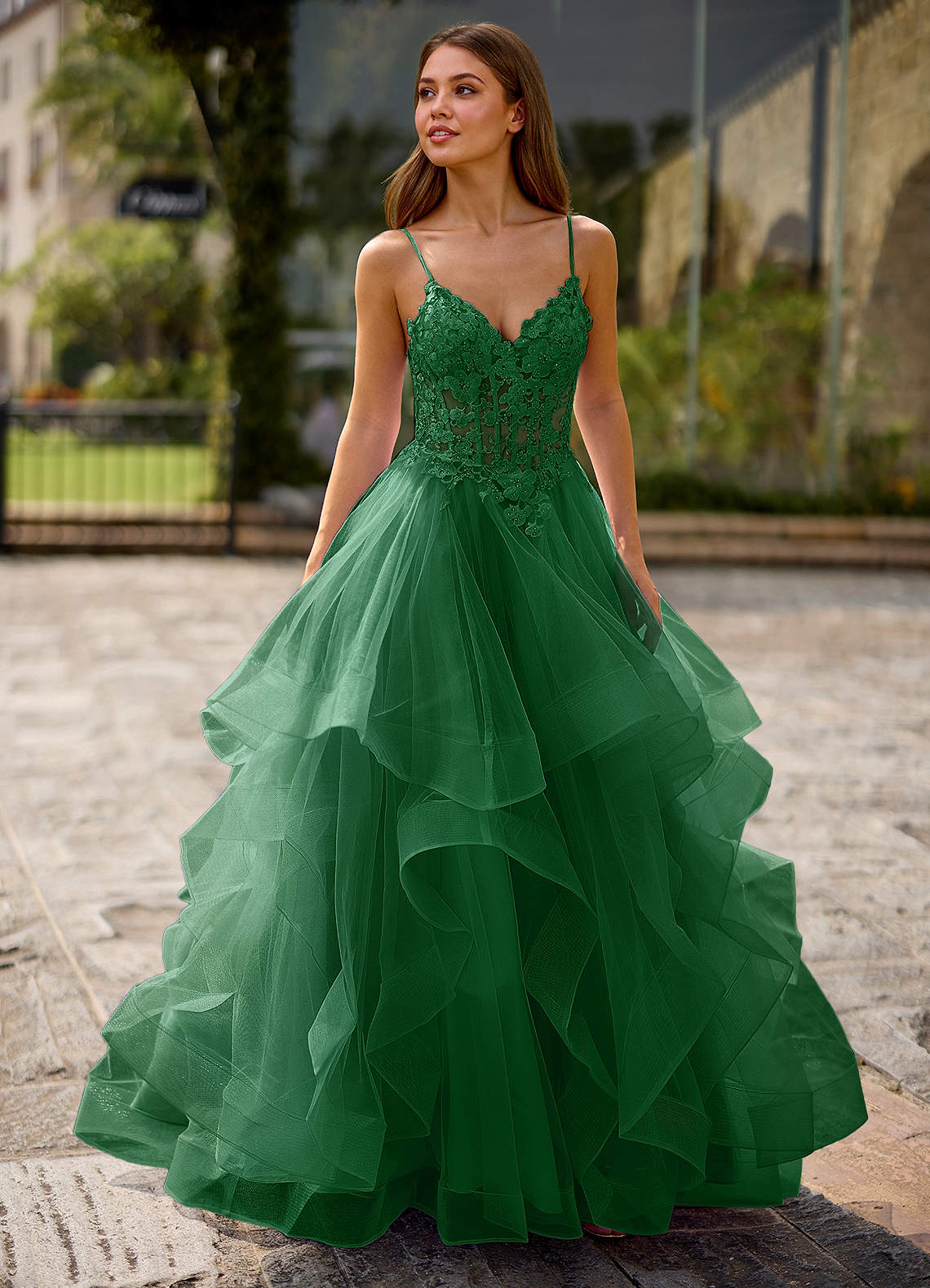 Spitze Ball Gown Sweetheart Lace Tulle Evening Dress in Dark Green