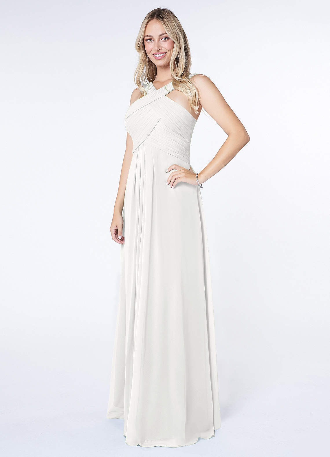 Kaleigh A-Line Halter Chiffon Bridesmaid Dress in white