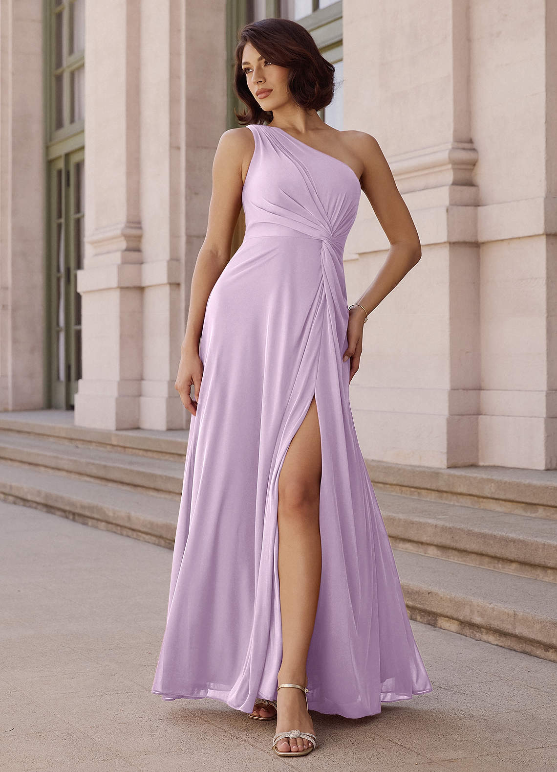 Brooke A-Line One-Shoulder Chiffon Bridesmaid Dress in Frosted Lilac