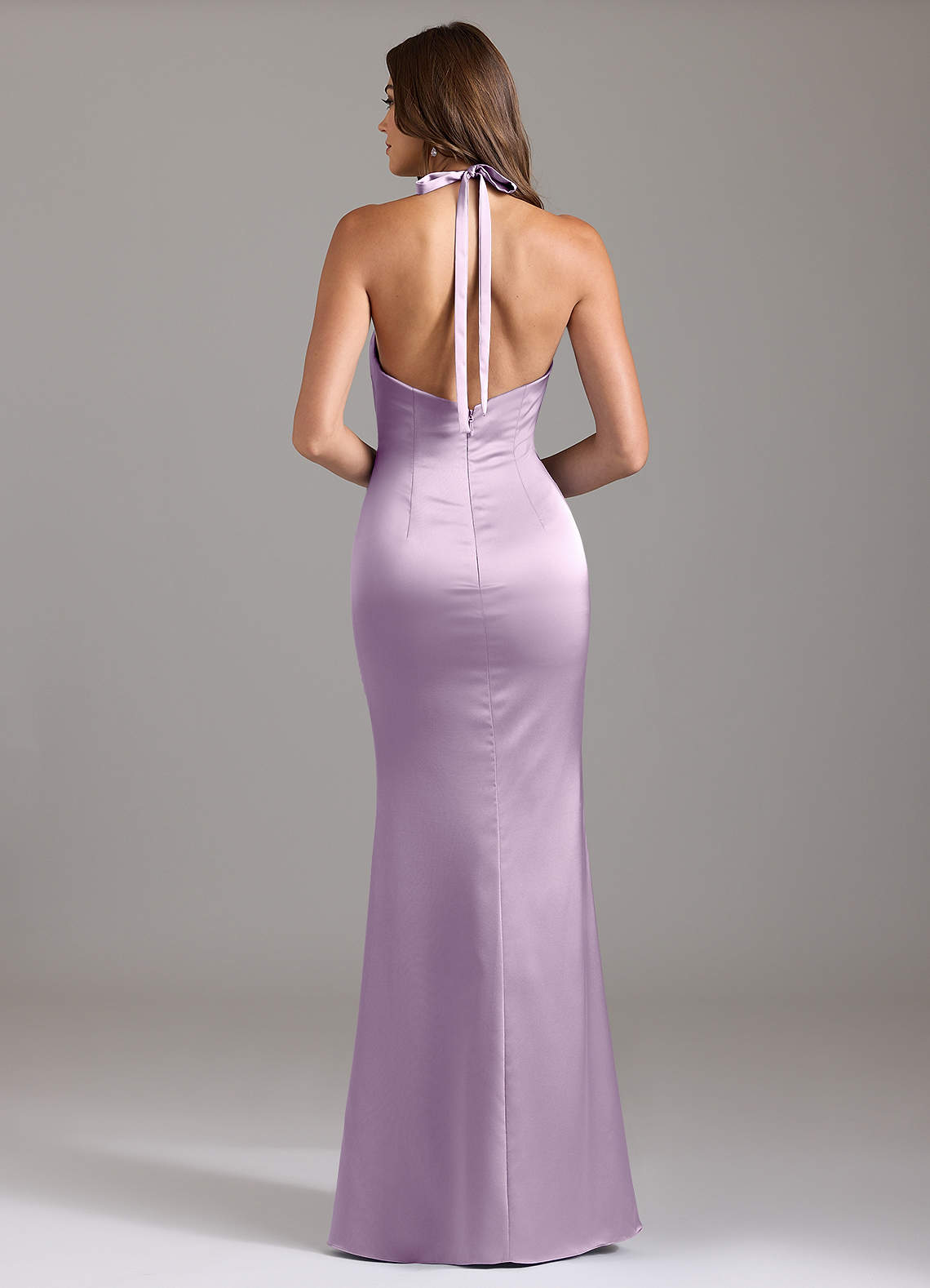 Valerie Mermaid V-Neck Stretch Satin Bridesmaid Dress in Frosted Lilac