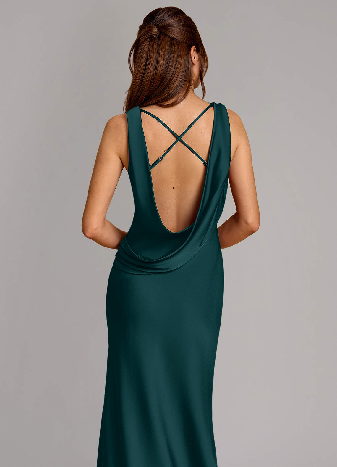 Cheryl Mermaid Cowl-Neck Stretch Satin Bridesmaid Dress in Pine