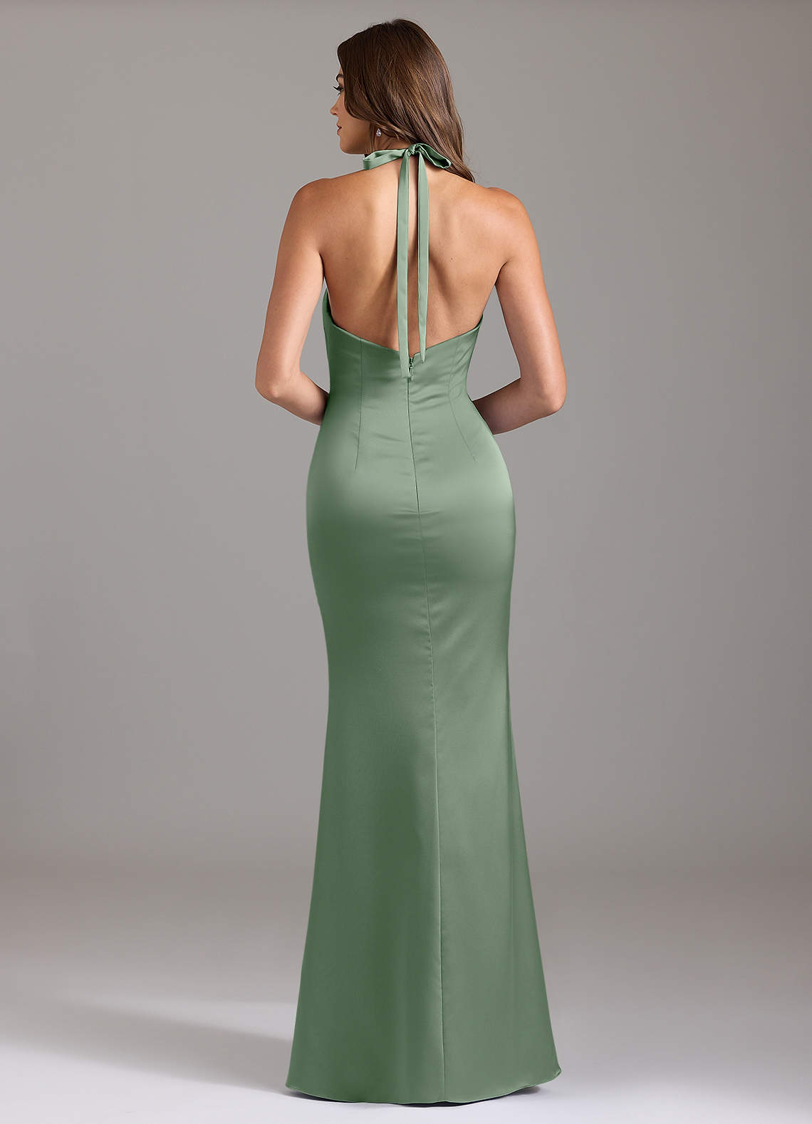 Valerie Mermaid V-Neck Stretch Satin Bridesmaid Dress in Matcha