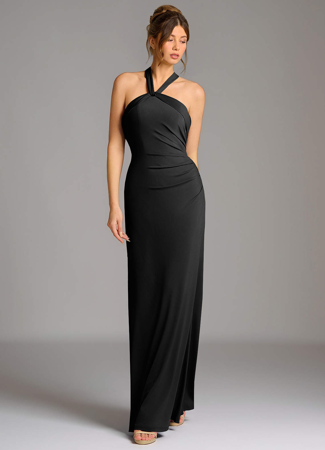 Valentina Mermaid Halter Stretch Jersey Bridesmaid Dress in black