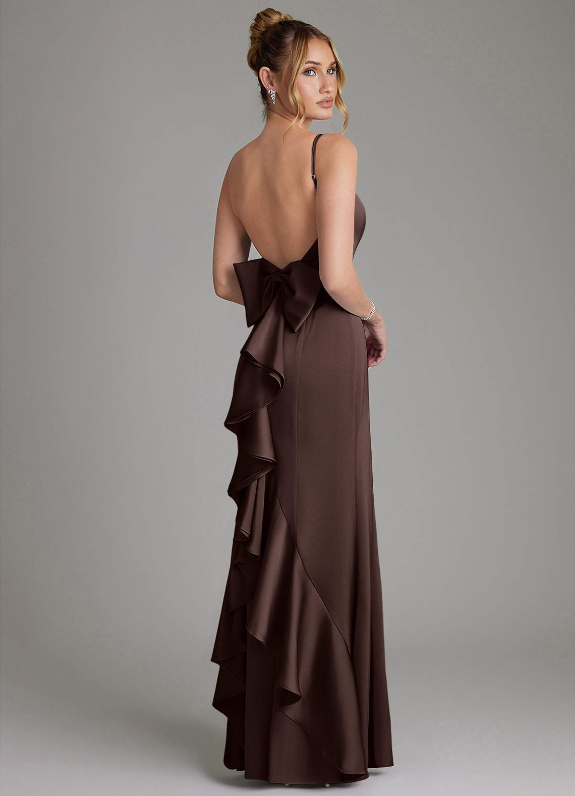 Zherra Mermaid Scoop-Neck Stretch Satin Bridesmaid Dress in Ganache