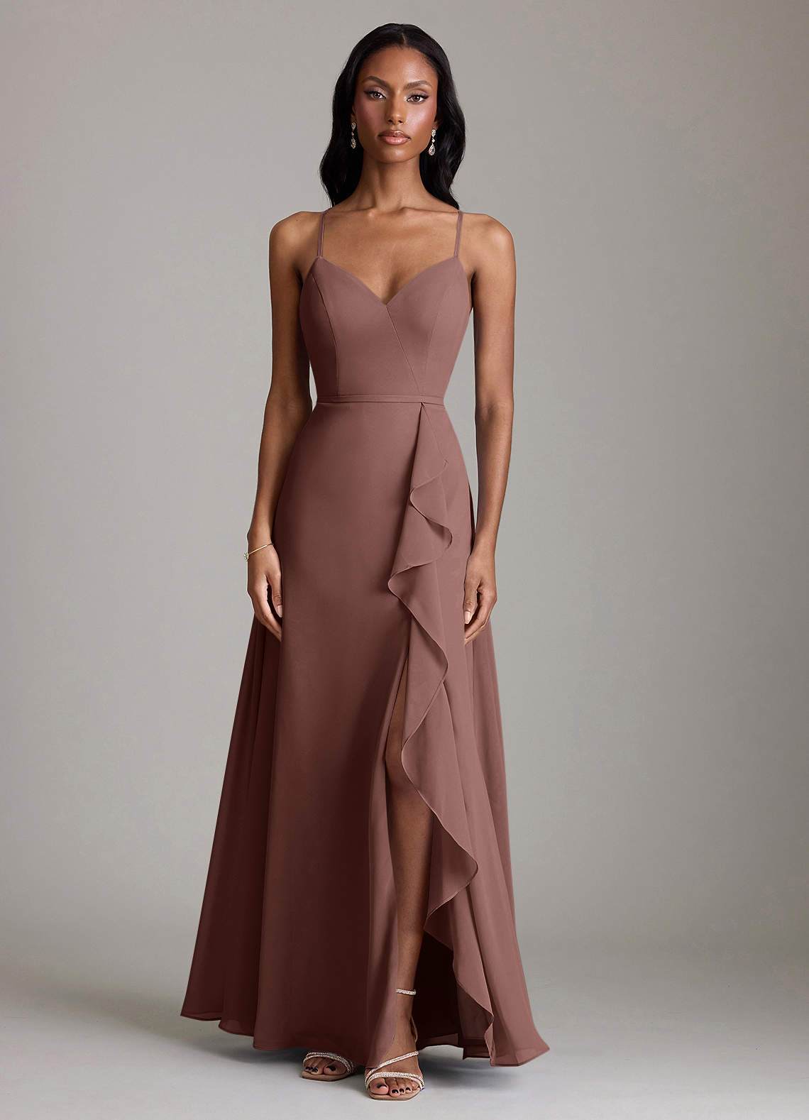 Naeem A-Line V-Neck Chiffon Bridesmaid Dress in Espresso